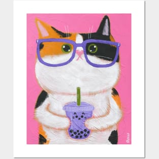 Calico Cat With Taro Boba Posters and Art